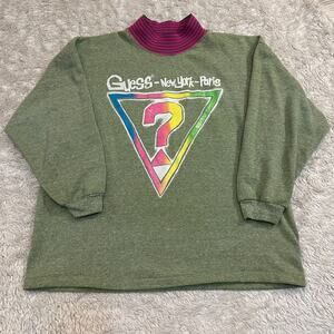 Vintage 1989 Guess New York Paris Sweatshirt Big Logo Mockneck Colorful Retro